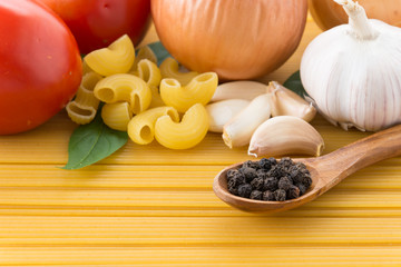 dry pasta spaghetti with ingredient