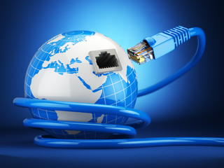 Internet global comunication concept. Earth and ethernet cable o
