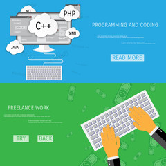 Vector flat concept of programming and coding