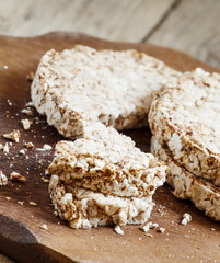 Wholegrain round bread for diet, selective focus