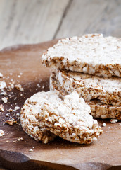 Wholegrain round bread for diet, selective focus
