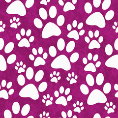 Fototapeta na wymiar Pink and White Dog Paw Prints Tile Pattern Repeat Background