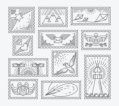 Set of line postage stamps