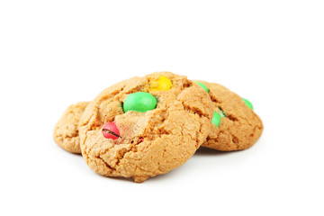Cookies with colorful candy isolated on white