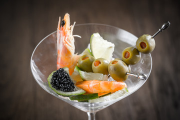 Seafood in martini glass