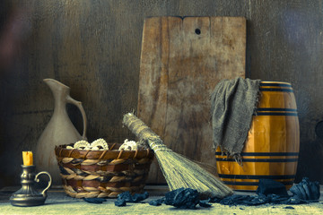Still life with vintage tools for cleaning
