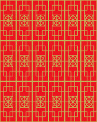 Golden seamless Vintage Chinese style window tracery square geometry pattern background.

