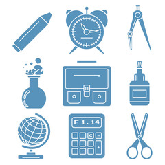Black school goods, light blue linear icons. Part 1.