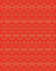 Golden seamless Vintage Chinese style window tracery square geometry pattern background.
