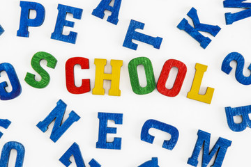 Series Education: Word School in colorful letters on white background
