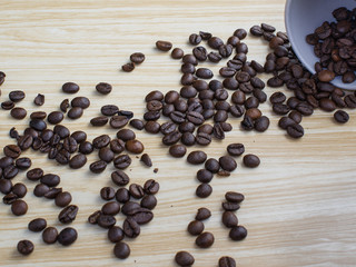 Coffee bean spread on table