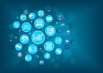 Big data analytics background concept. Blue circles and bubbles as vector illustration. - obrazy, fototapety, plakaty