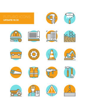 Building construction line icons