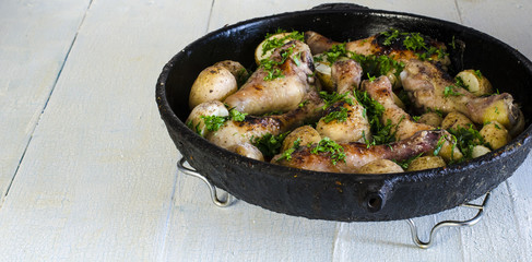 Crisp-tender chicken baked with roasted carrots and potatoes