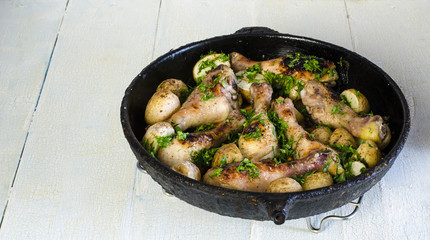 Crisp-tender chicken baked with roasted carrots and potatoes