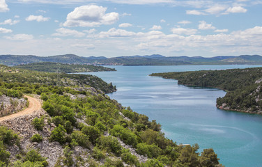 Fototapeta na wymiar Croatian bay,Adriatic sea channel near Krka nature preserve