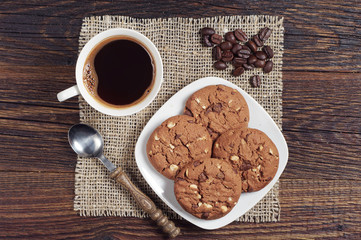 Coffee cup and chocolate cookies