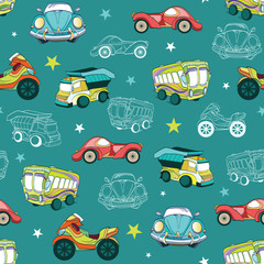 Vector Transportation Cars Trucks Motorcyles Seamless Pattern