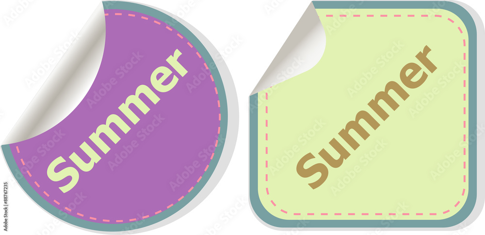 Poster word summer concept on button. banner, web button or message for online web site, presentation or ap