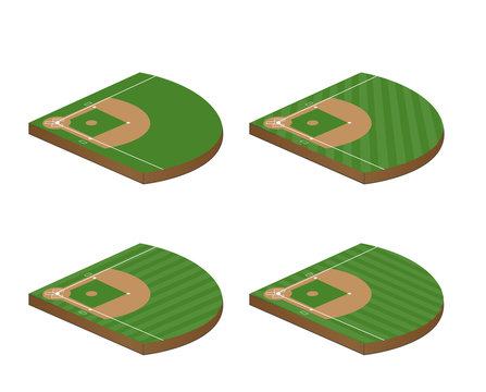 Set of Baseball Fields 3D Perspective 2