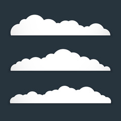 Collection of stylized fluffy cloud silhouettes. Isolated on gray background. Vector illustration.