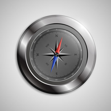 Compass with windrose in metallic frame. Vector Illustration.