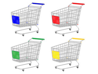 Shopping Carts in Different Colours Blue Red Green Yellow Pencil Style