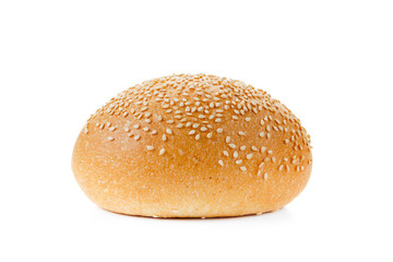 bun with sesame seeds isolated  on a white background