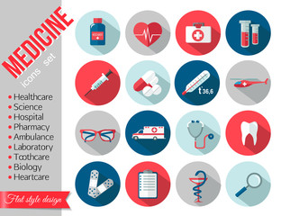 Set of medical healthcare flat icons. 