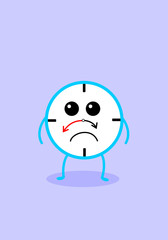 Sad clock cartoon character