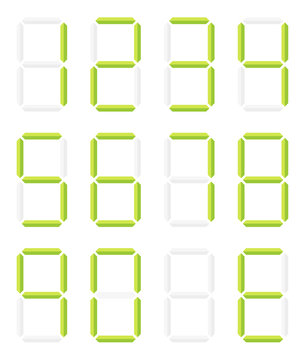 Collection of isolated digital numbers in green color