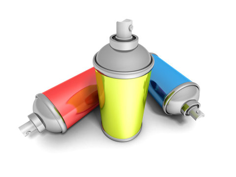 Colorful Spray Paint Cans On White Background