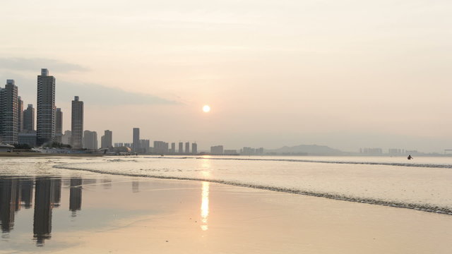 Sunset of Huanghai Sea in YanTai China