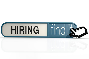 Hiring word on the blue find it banner