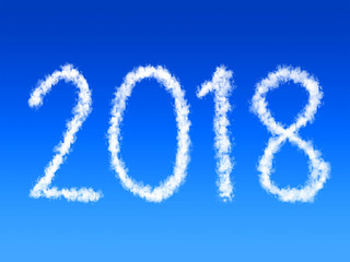 2018 text shape white clouds on blue sky
