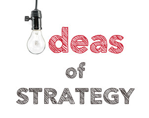 ideas of strategy phrase and light bulb, hand writing, Marketing