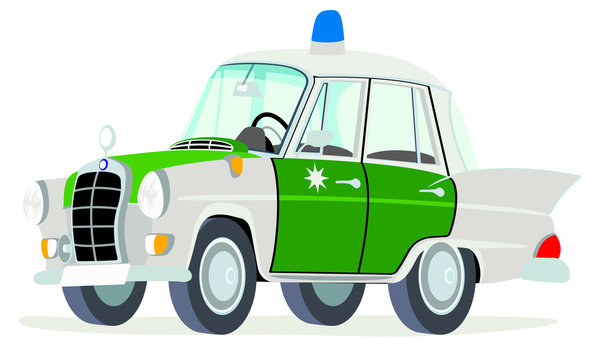 Caricatura Mercedes Benz W110-190D polic&iacute;a alemana vista frontal y lateral