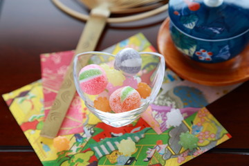 Fototapeta na wymiar Japanese candies.They are called ”Amedama