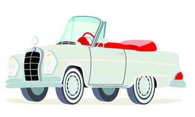 Caricatura Mercedes Benz W111-220SE convertible blanco vista frontal y lateral