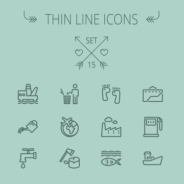 Ecology thin line icon set