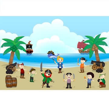 Illustration of Pirate kids on beach