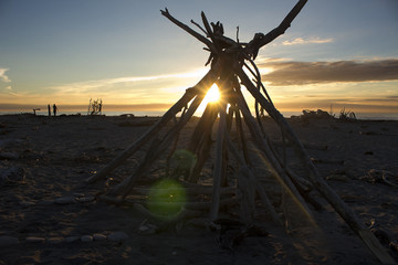 Puesta de sol en la playa de Hokitika