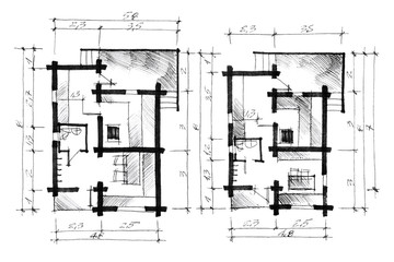 monochrome sketch of a house plan