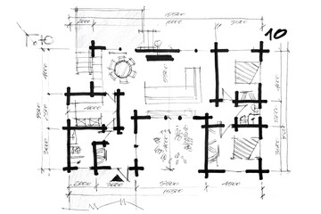 Fototapeta na wymiar sketch of a house arrangement plan