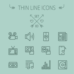 Mutimedia thin line icon set