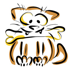Cat with bone. Vector illustration.