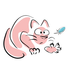 Cat and feather. Vector illustration.