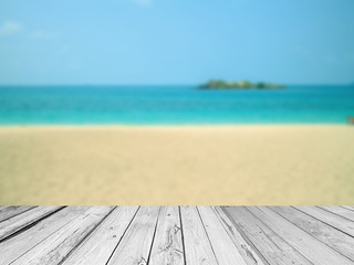 Fototapeta premium Wooden paving and White sand beaches, clear blue sea.