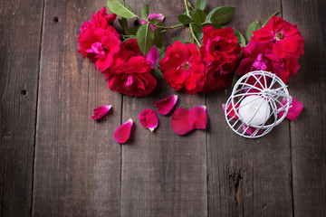 Background  with flowers roses and candle