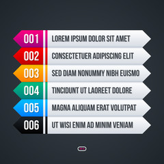 Menu template with six colorful options.